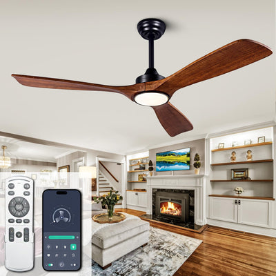 Ceiling Fans with Lights, 52 Inch Ceiling Fan with Remote/APP Control,3CCT Dimmable Light,Noiseless Reversible DC Motor,3 Solid Wood Blades,Indoor/Outdoor Ceiling Fans for Bedroom,Farmhouse,Patio