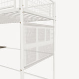 LUMISOL Metal Loft Bed Twin Size, Heavy Duty Metal Loft Bed Frame with Desk, Staircase, Charging Station and LED Lighting for Bedroom, Dormitory, White LUMISOL