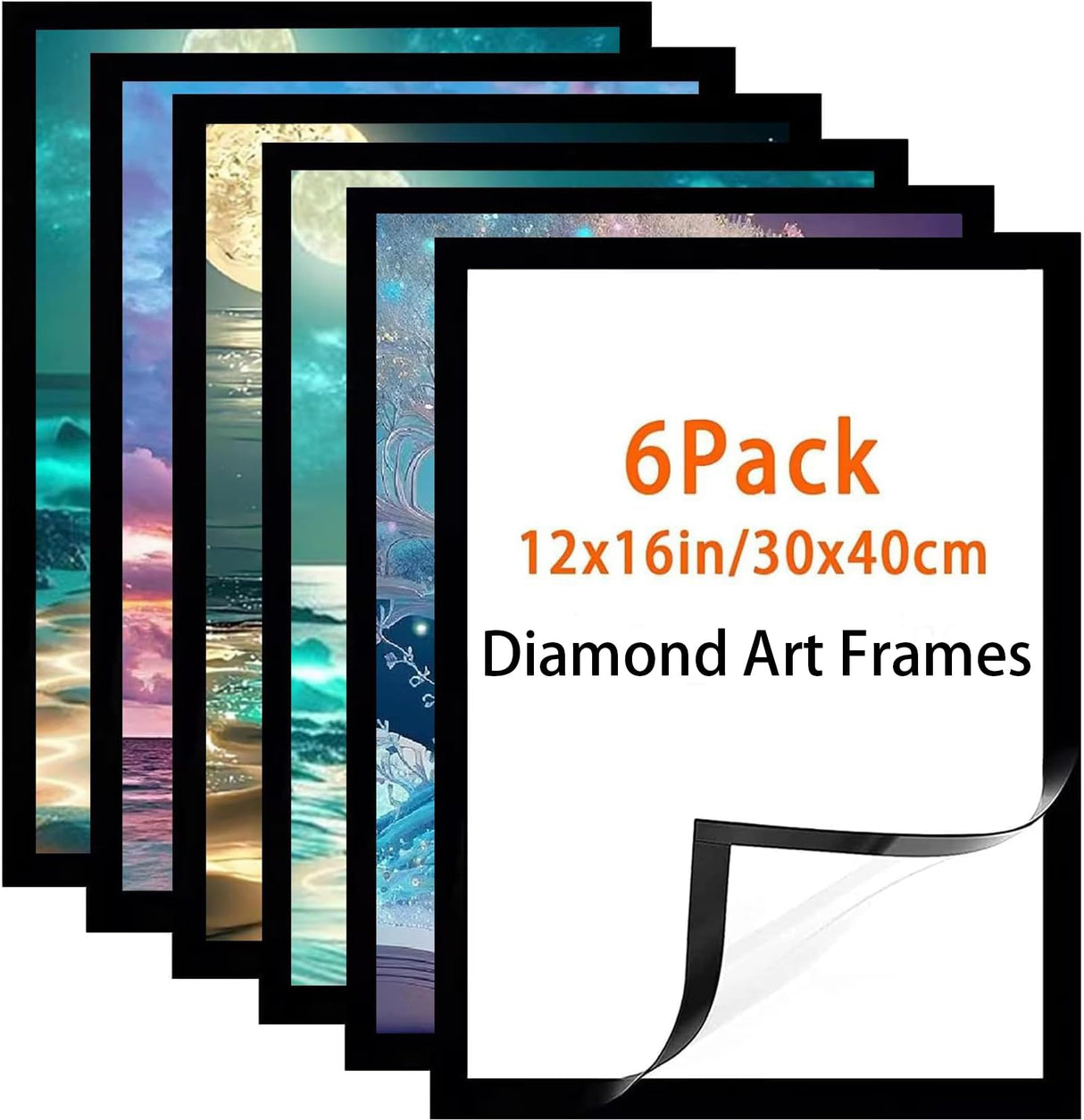 Diamond Art Frame 12x16 Inch - Diamond Painting Frames 30x40 cm Painting Suitable for 10x14in(25*35cm) Picture, Magnetic Diamond Frame, Suitabble Frames Painting for Wall Window Door - 6 Pack (Black) Majreey