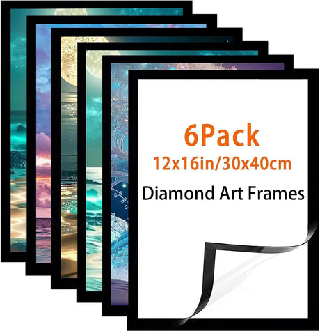 Diamond Art Frame 12x16 Inch - Diamond Painting Frames 30x40 cm Painting Suitable for 10x14in(25*35cm) Picture, Magnetic Diamond Frame, Suitabble Frames Painting for Wall Window Door - 6 Pack (Black) Majreey