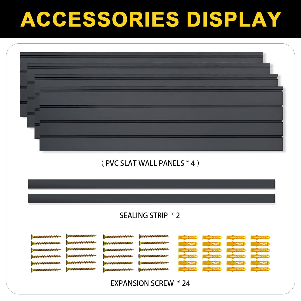 HUZJIEHUI 4'H x 4'W PVC Slatwall Panels Garage Wall Storage System, GraphiteSlat Wall Paneling Garage Organizers HUZJIEHUI