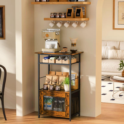 X-cosrack Coffee Bar Station, 3-Tier Small Coffee Stand Station with Storage, Farmhouse-Style Buffets and Sideboards Coffee Bar Cabinet Featuring 1-Door Cabinet for Living Room, Entryway, Kitchen