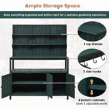 LZ LEISURE ZONE Potting Bench with Hutch, 50.2" Solid Fir Wood Garden Workstation with Large Countertop, 2 Shelves, 2 Cabinets and 3 Side Hooks, Outdoor Planting Table for Gardening, Green LZ LEISURE ZONE