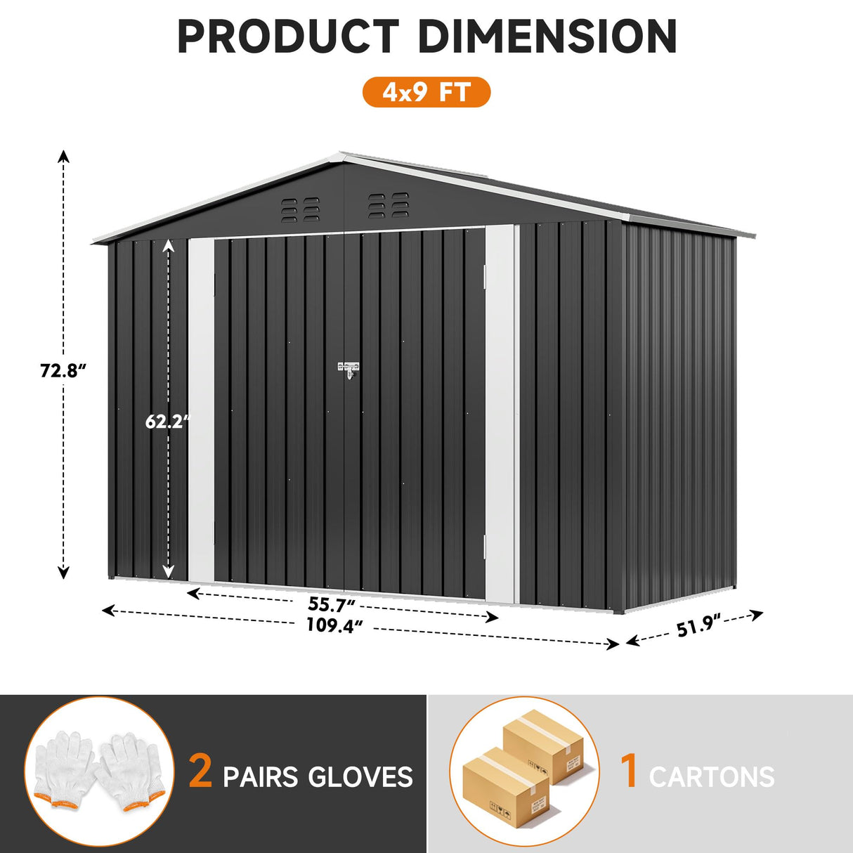 Polar Aurora 4 x 9 FT Outdoor Storage Shed, Metal Garden Shed with Updated Frame Structure, Tool Sheds for Backyard Garden Patio Lawn Black Polar Aurora
