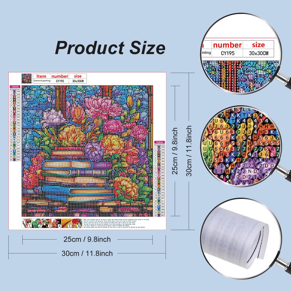 Stalente Diamond Painting Kits for Adults, 5D DIY Diamond Art Kits for Beginners Round Full Drill Diamond Painting for Home Wall Decoration Gift 12×12inch, Stained Glass Book Flower Stalente