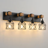 Farmhouse Vanity Light Fixture,4-Light Bathroom Lighting,Black Industrial Wood Wall Light Over Mirror with Metal Shade,LED Bulbs Included vivihobb