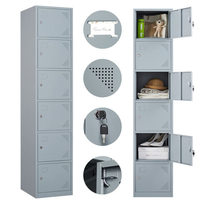 Metal Lockers for Employees - 71" Storage Locker Cabinet Large Employee Lockers with 6 Doors - 6 Tier Steel Lockers for Kids Bedroom, Gym, School, Office, Garage (6 Doors, Grey)