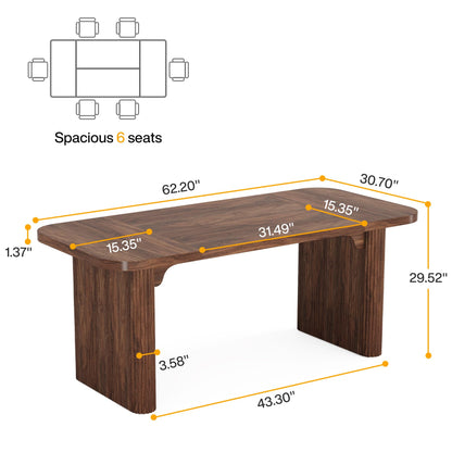 Tribesigns Dining Table for 4-6, Rectangular Wood Kitchen Table with Double Pedestal, 62-Inch Dinner Table for Dining Room, Living Room, Easy Assembly, Only Table (Dark Brown) - WoodArtSupply