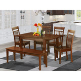 East West Furniture PSCA6C-MAH-W 6 Piece Room Furniture Set Contains a Rectangle Kitchen Table with Butterfly Leaf and 4 Dining Chairs with a Bench, 32x60 Inch East West Furniture