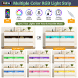 Gyfimoie 6 Drawer Dresser with Power Outlet & LED Light, Modern Chest of Drawers with 2 Open Cubbies, Double Wide Drawer Dresser Organizer, TV Stand for Bedroom, Entryway (White & Light Wood) Gyfimoie