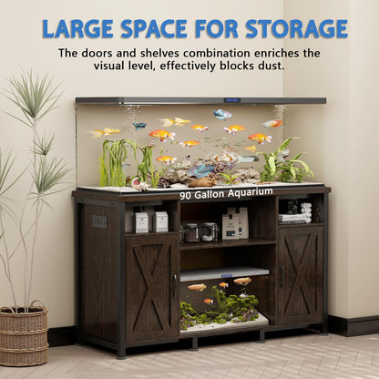 55-90 Gallon Fish Tank Stand with Power Outlets, Aquarium Stand with Cabinet, Heavy Duty Reptile Tank Turtle Terrariums Table for Fish Tank Accessories Storage, 52" L x 19.7" W, 1000LBS Capacity