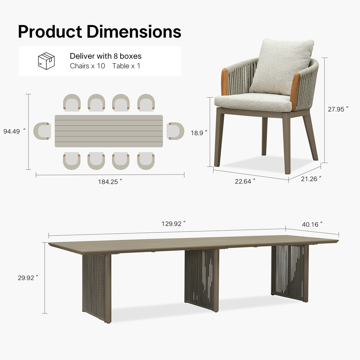 PURPLE LEAF Outdoor Dining Set for 10, Aluminum Outdoor Patio Table and Chairs Set with Olefin Cushions, 11 Pieces Patio Furniture Set for Garden or Deck, Beige PURPLE LEAF
