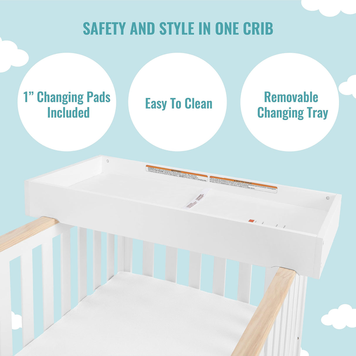 Dream On Me Orion 5-in-1 Convertible Crib with Removable Changing Tray in Vintage White Oak, JPMA & Greenguard Gold Certified, Made of Sustainable New Zealand Pinewood Dream On Me