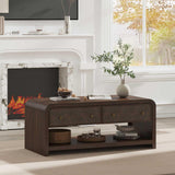 Oak&Sparrow 48'' Boho Coffee Table, Thickened Arc-Shaped Design with Rattan Drawer, Oak Table for Living Room