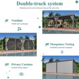 YOLENY Louvered Pergola 12x24, All Aluminum Pergola with Adjustable Rainproof Roof, Outdoor Pergola with Curtains and Nets for Patio & Garden, Dark Grey YOLENY