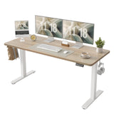 TIQLAB Standing Desk 63 x 24 inch, Electric Height Adjustable Desk with Splice Board, Stand Up Desk, Sit Stand Desk Computer Desk for Home Office, White Frame/Maple Top TIQLAB