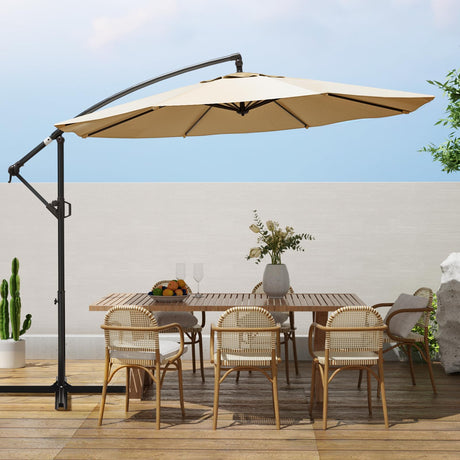 wikiwiki 10ft Patio Umbrellas Offset Outdoor Cantilever Hanging Umbrella w/Infinite Tilt, Fade Resistant Waterproof Recycled Fabric Canopy for Yard, Garden & Deck, Beige wikiwiki
