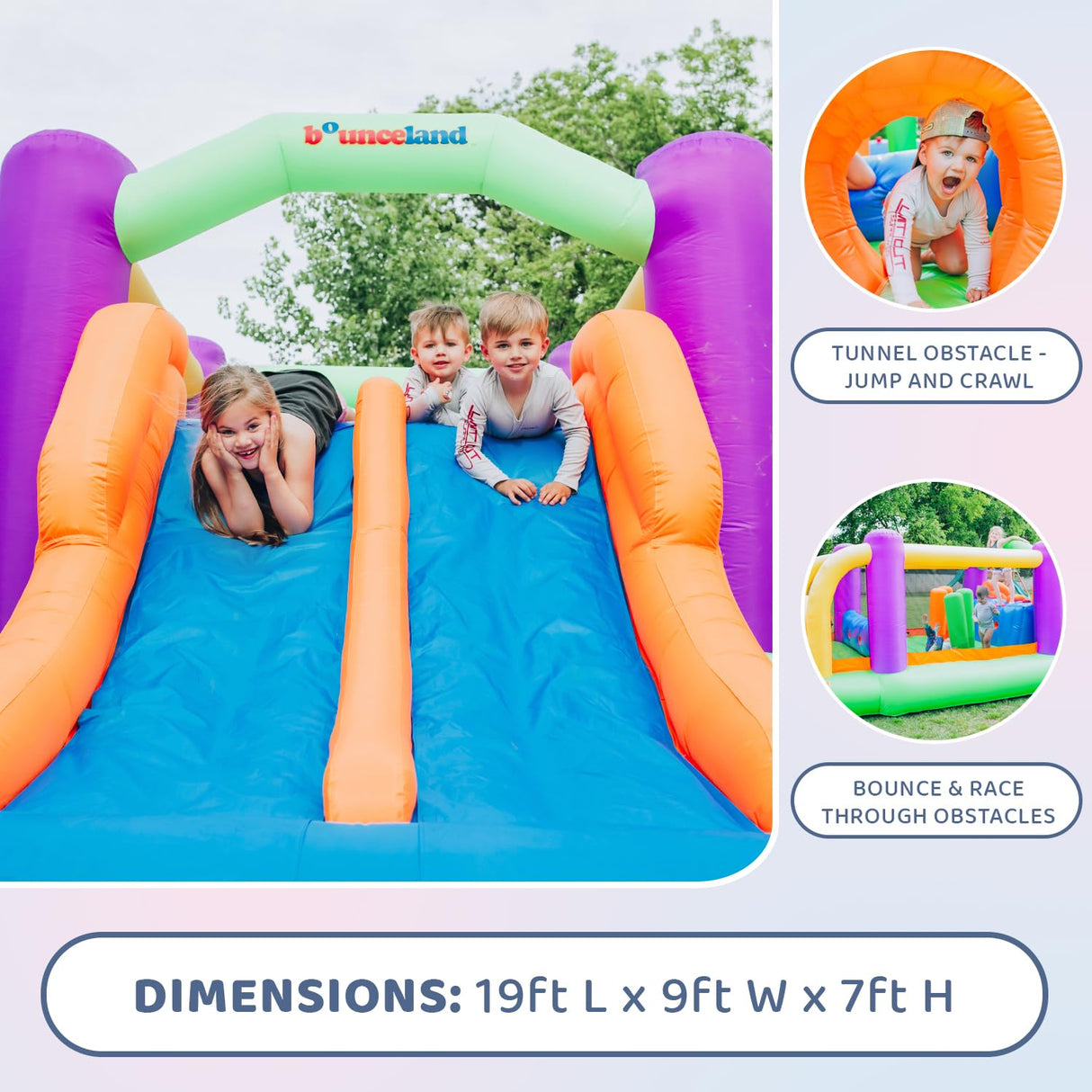 Bounceland Pro Racer Obstacle Bounce House with Dual Slides [Blower NOT Included], Bounce, Climb, Slide All in One, 19 ft x 9 ft x 7 ft H, Great for Big Party, Fun Racing Game for Teams Bounceland