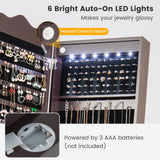 CHARMAID Rolling Jewelry Armoire with Full Length Mirror, Lockable Stand up Jewelry Cabinet with Lights and Wheels, Standing Jewelry Organizer with Drawers, Mirror with Jewelry Storage (Espresso) CHARMAID