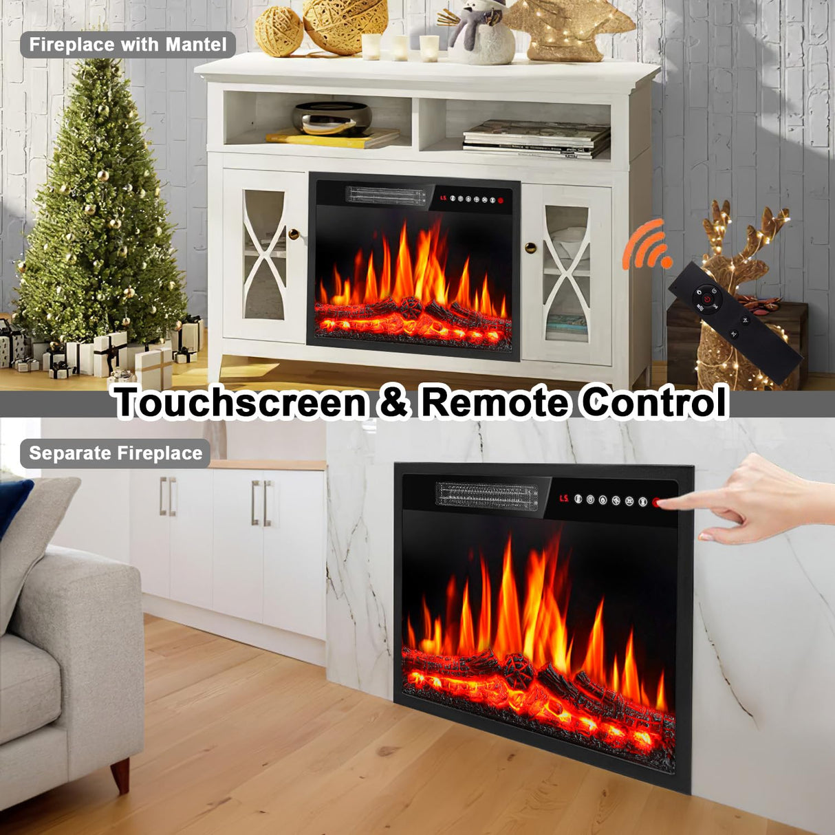 PRETZI 23 inch Electric Fireplace Insert Heater, Recessed Mounted Fireplace with Remote Control & Touch Screen, Adjustable LED Flame Effects, Small Electric Stove for TV Stand, 750/1500W PRETZI