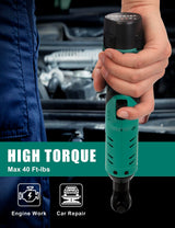 COMOWARE 3/8 Cordless Electric Ratchet Wrench Kit, 40ft-lbs Torque, 12V Power, 8 Sockets, LED Light, Fast Charger, Ergonomic Design COMOWARE