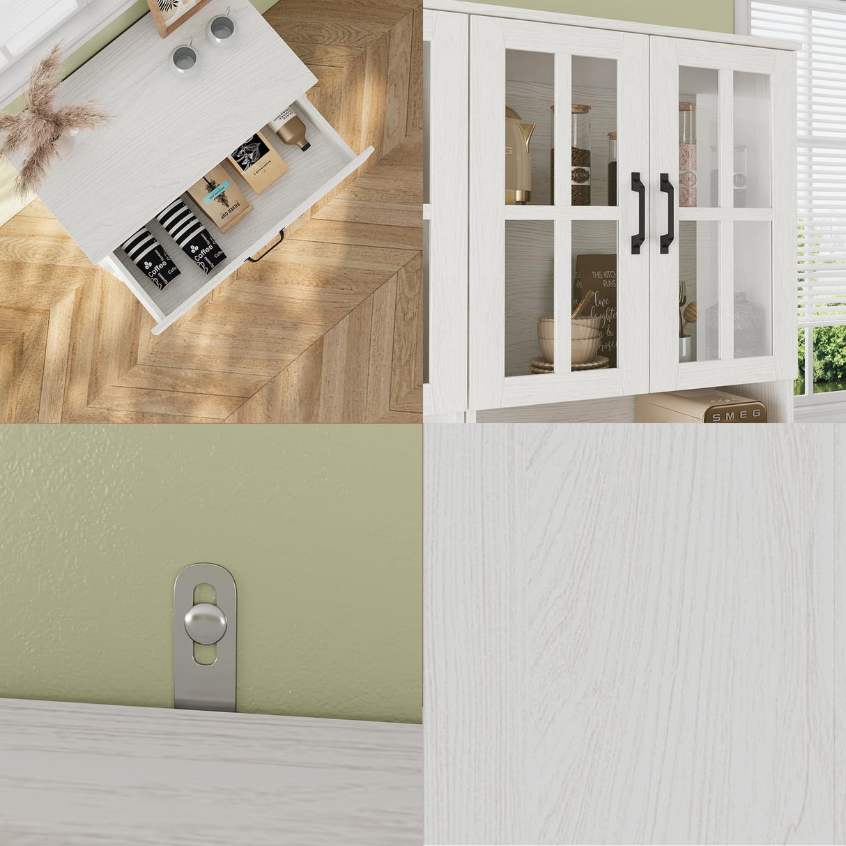 VOWNER 95" TV Stand for TVs up to 75", 4-Piece TV Hutch with Cabinets, Entertainment Center with Bookshelves, Modular TV Console for Living Room, 2A+2F (White) VOWNER