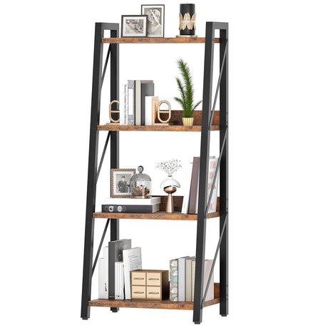 HOOBRO Ladder Shelf, 4-Tier Bookshelf, Corner Bookcase, Freestanding Storage Shelf Display Organizer, for Living Room, Bedroom, Home Office, Kitchen, Rustic Brown and Black BF304CJ01 HOOBRO