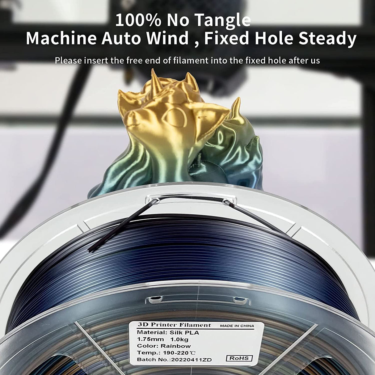 IEMAI Rainbow Silk PLA Filament 1.75mm, High-Speed 3D Printer Filament at 30-600mm/s, Rapid Color Changing Gradient Filament, Metallic Shiny Finish, 1kg/2.2lbs Spool IEMAI