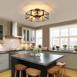 XSDeTu Industrial Semi Flush Mount Ceiling Light, 6 Light Modern Metal Close to Ceiling Light Fixture, Farmhouse Light Fixtures Ceiling Mount, Black Chandelier for Kitchen, Dining Room, Hallway XSDeTu