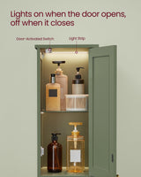 VASAGLE Tall Bathroom Cabinet with Lights, Slim Bathroom Storage Cabinet, Freestanding Narrow Cabinet with Adjustable Shelves, for Small Spaces, Modern, 11.8 Inches Wide, Forest Green UBBC566C01 VASAGLE