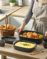 Tikooere Casserole Dishes for Oven, Stoneware Baking Dishes Set of 3, Ceramic Baking Pan, Deep Rectangular Lasagna Pan, Farmhouse Bakeware Sets for Christmas Gift, (14.9"/12"/8.8"), Matte Black Tikooere