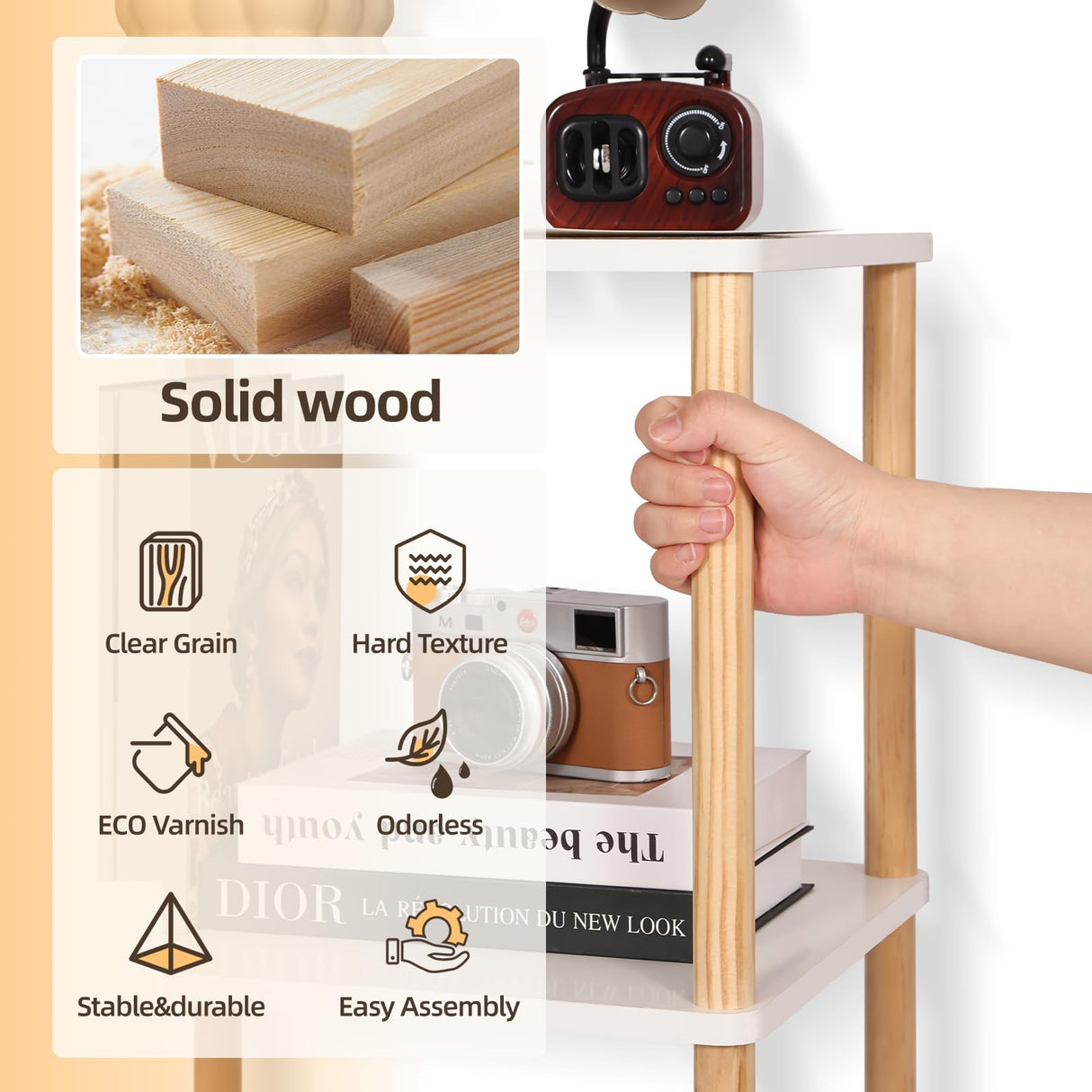 YGYQZ Bookshelf, 5-Tier High Vertical Book Shelf with Large Capacity, DIY Stackable Wooden and Metal Bookshelf Organizer, Suitable for Living Rooms, Offices, Bedrooms, and Studies YGYQZ