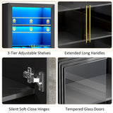 LVSOMT Display Cabinet with Glass Doors, 65" Tall Bookcase with 3 LED Lights/Human Body Sensor, 5 Tier Display Cases for Collectibles, Adjustable Storage Shelves, Home Office, Living Room, Black LVSOMT