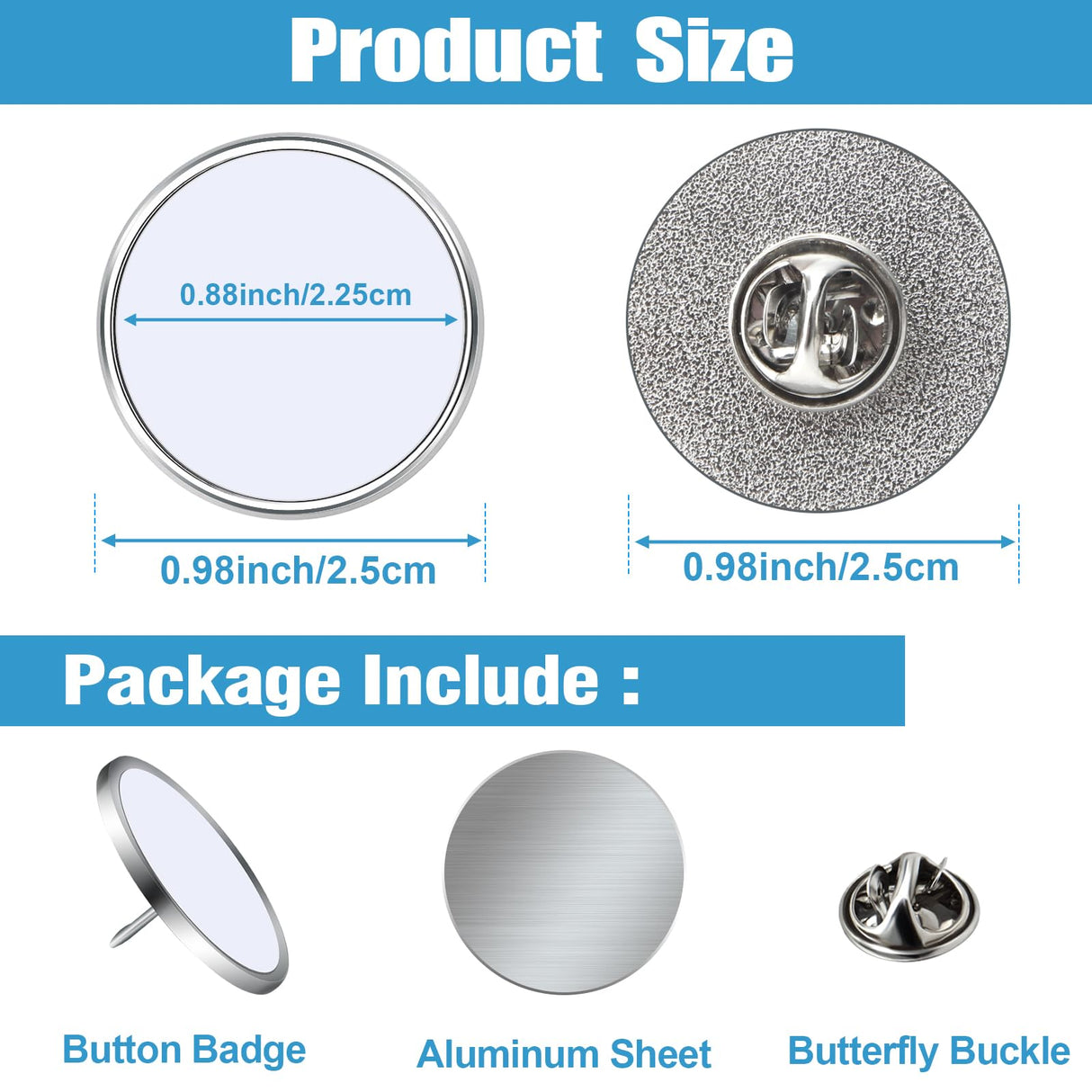 Sublimation Blank Pins DIY Button Badge, Sublimation Silver Blank Base Pins Aluminum Sheet with Butterfly Pin Backs for DIY Craft Jewelry Making Lapel Supplies (Round,Silver,30pcs) Col-Pary