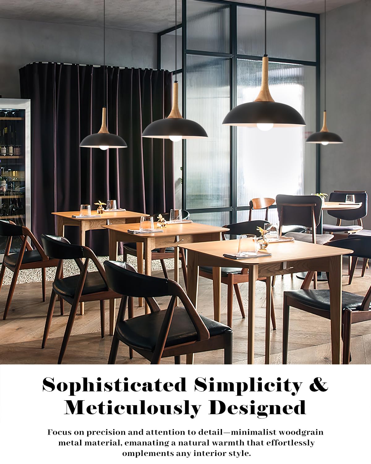 GUIHUALOVE Black Pendant Lights Kitchen Island,2 Pack Modern Pendant Light with Wood Cap, 13.8 inch Dome Pendant Light for Kitchen, Dining Room, Living Room GUIHUALOVE