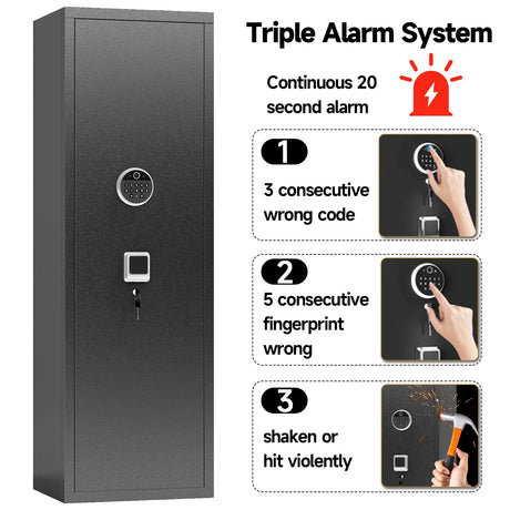 Gun Safe for Rifles and Pistols, 10-15 Large Gun Cabinet Gun Safes for Home Adjustable Rack and Biometric Fingerprint Locking Cabinet, Fireproof, No Assembly Required (11.81"D x 13.78"W x 57.09"H) Notmise