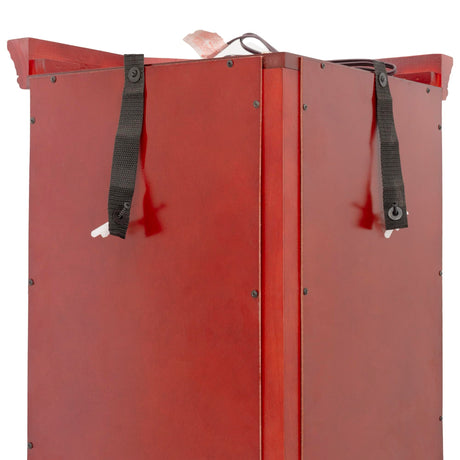 QSOSTNS Lighted Corner Display Curio Cabinet, Curved Wood Corner Cabinet with Tempered Glass Doors and Shelves for Living Room (Cherry) QSOSTNS