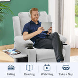 Power Recliner Chair for Adults,Upholstered Nursery Reclining Sofa Chair,Heating Point Massage Theater Seating Single Sofa with Side Pockets Table for Living Room-Grey White Alunaune