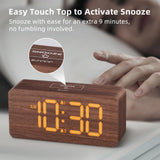 uscce Wooden Digital Alarm Clocks for Bedrooms: Dimmable Dual Alarm Clock with Large Numbers for Bedside Desk - Brown uscce