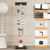 LFT HUIMEI2Y Glass Display Cabinet with LED Lights and Lock, 4-Shelf Curio Cabinets with Door, Tempered Glass Collection Display Showcase for Bedroom, Living Room 65”x 17”x 14.5” Black LFT HUIMEI2Y