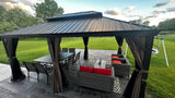 Domi Outdoor Living 12’ X 18’ Hardtop Gazebo, Outdoor Aluminum Frame Canopy with Galvanized Steel Double Roof, Outdoor Permanent Metal Pavilion with Curtains and Netting for Patio, Backyard and Lawn domi outdoor living
