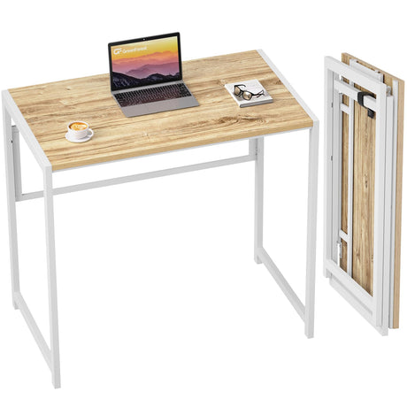 GreenForest Folding Desk No-Assembly,31.5 in Small Desk for Small Spaces Computer Desk for Home Office,Space Saving Foldable Table Study Writing Desk,Oak White GreenForest
