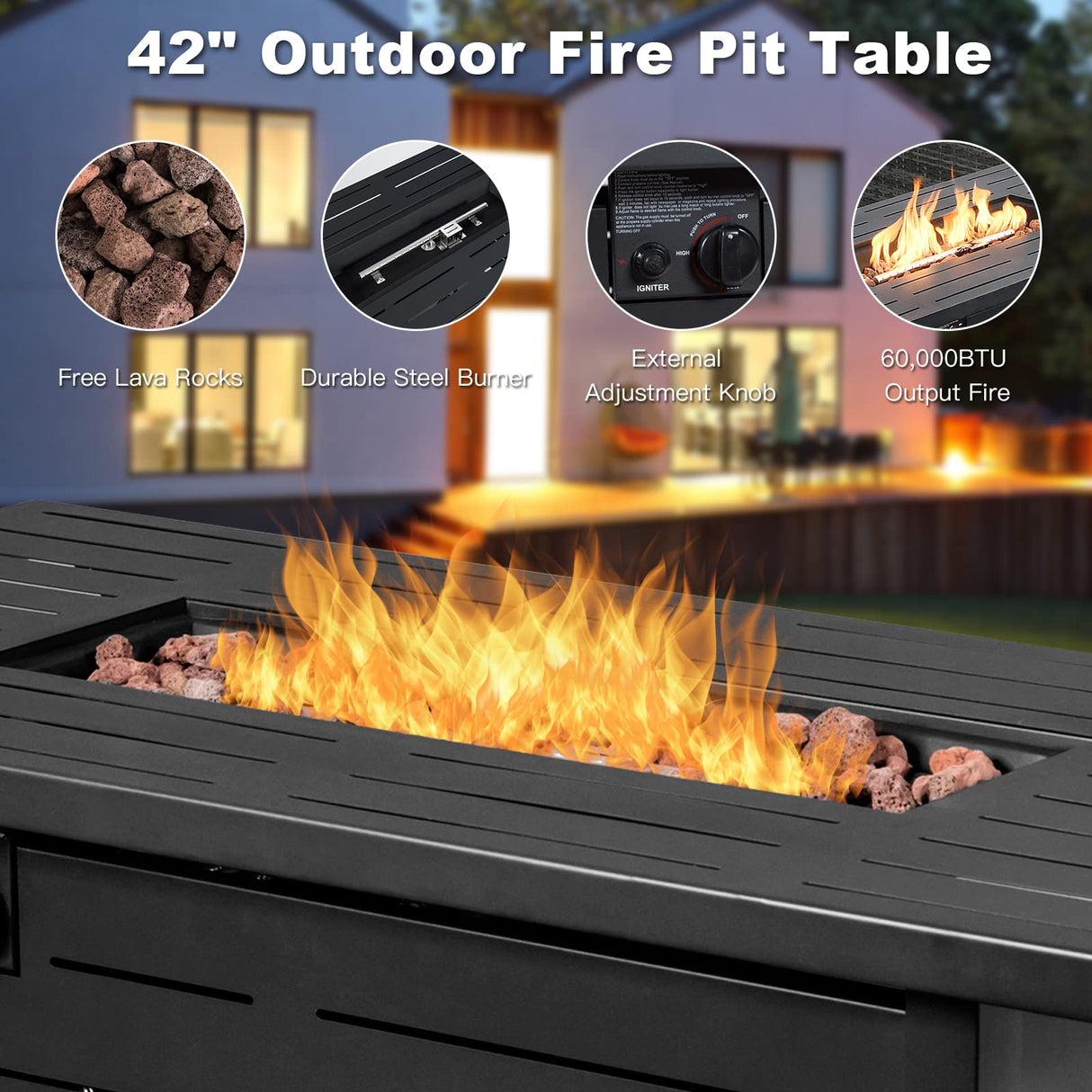 Tangkula 9 Pieces Patio Rattan Furniture Set, Patiojoy Sectional Sofa Set w/Storage Box, Coffee Table, Outdoor Wicker Conversation Set w/ 42” ETL Approved Propane Fire Pit Table (Black) Tangkula