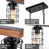 HOSENJOIN Island Lights for Kitchen,6-Light Dining Room Light Fixtures Over Table, Wood Linear Rustic Chandelier Pendant Lighting for Kitchen Island Dining table,Black 360W HOSENJOIN
