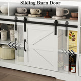 Loomie Farmhouse 3 in 1 TV Stand with Charging Station, 79"W Entertainment Center with 2 Side Cabinets for 85" TV,Media Console Table with Adjustable Shelves & Sliding Barn Door for Living Room(White) Loomie