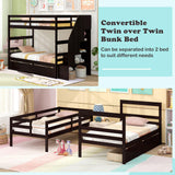 Giantex Bunk Bed Twin Over Twin with Storage Stairs & Drawers, Solid Wood Bunk Bed with Full-Length Guardrails, Convertible to 2 Beds, Versatile Bunk Beds for Kids Teens Adults, Espresso Giantex