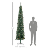 HOMCOM 9.5 Foot Pencil Artificial Christmas Tree, Slim Pine Needles Xmas Tree with Realistic Branches, Pine Cones, Metal Base, Green HOMCOM
