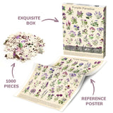 Vintage Purple Flower Puzzle for Adults, Botanical Purple Flower Plant Puzzles 1000 Pieces, Nature Garden Floral Jigsaw Puzzle BBOLDIN