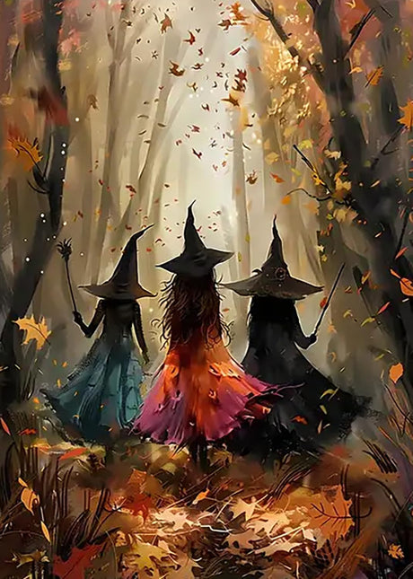 Fall Witch Forest Leaf Diamond Art Painting Kits for Adults, Diamond Painting Kits for Adults Beginners, 5D DIY Full Drill Diamond Dot Gem Art Kits for Adult, Home Wall Decor 11.8x15.7 Inch AWLNKMC