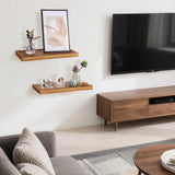 Hiitytin Solid Wood Floating Shelves Bathroom 16 inch Rustic Wall Wood Display Shelves with Grooves Set of 2 Home Decor for Living Room Bedroom Kitchen Farmhouse 16x6.7 inch - Brown Hiitytin